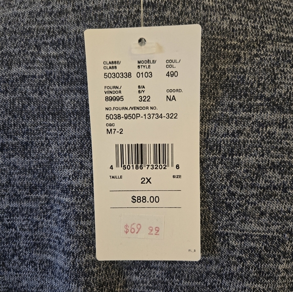 NWT 2X Laura long sleeve lightweight scoop neck summer blue pearl beaded top - Picture 9 of 12